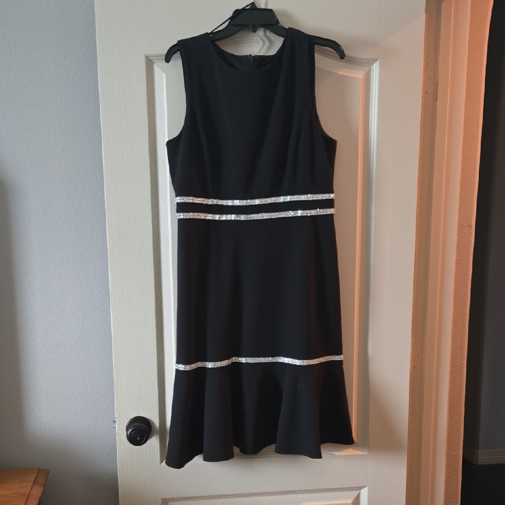 R & M Richards Black Dress with Silver Stripes